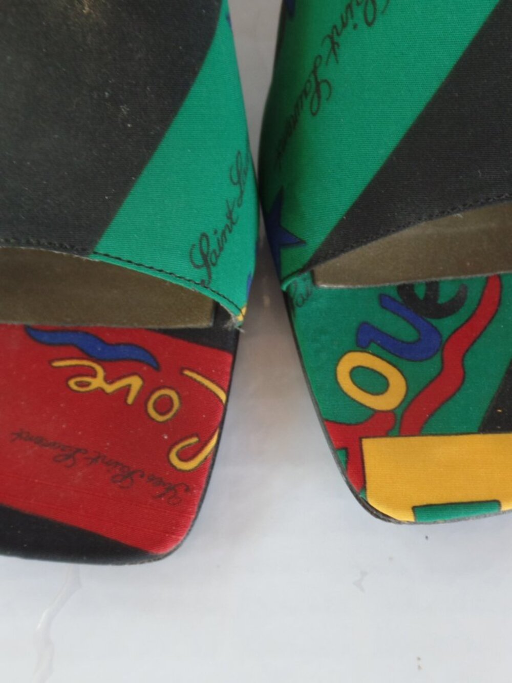 YSL Logo Satin Mod Heels Made in Italy Leather Soles Sz 7.5 Yves Saint Laurent - Picture 6 of 10